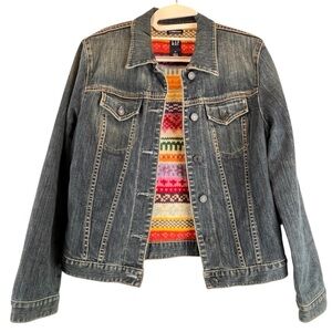 Vintage GAP Jean Jacket Fair Isle Lambswool Sweater Lining Sz M